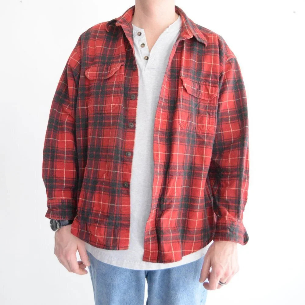 Weatherproof Red & Black Checker Thick 100% Cotton Button Up Gorpcore Shirt XL
